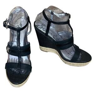 Sam Edelman Karley Platform Espadrille Wedge Heel Sandals Black SZ 9